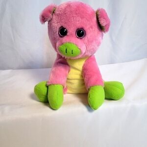 Kellytoy Animal Pals Pig Plush 10" Pink Green Yellow
